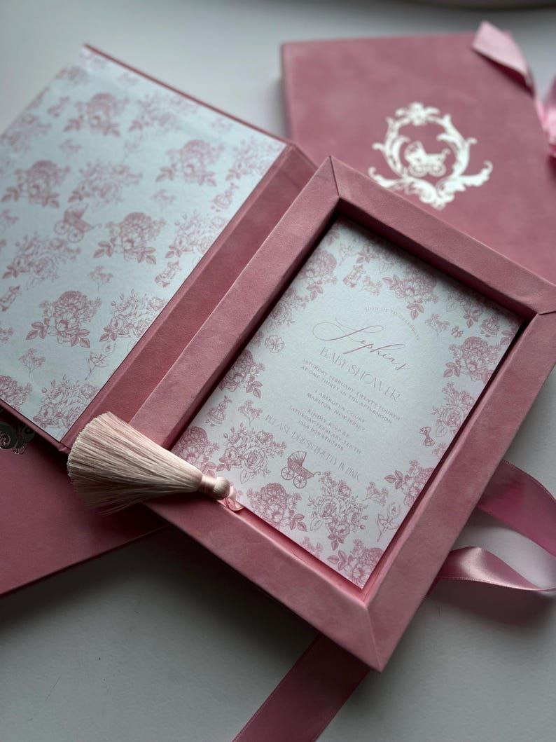 Luxury Pink Velvet Boxed Invitations Suede and Acrylic Wedding Invitation