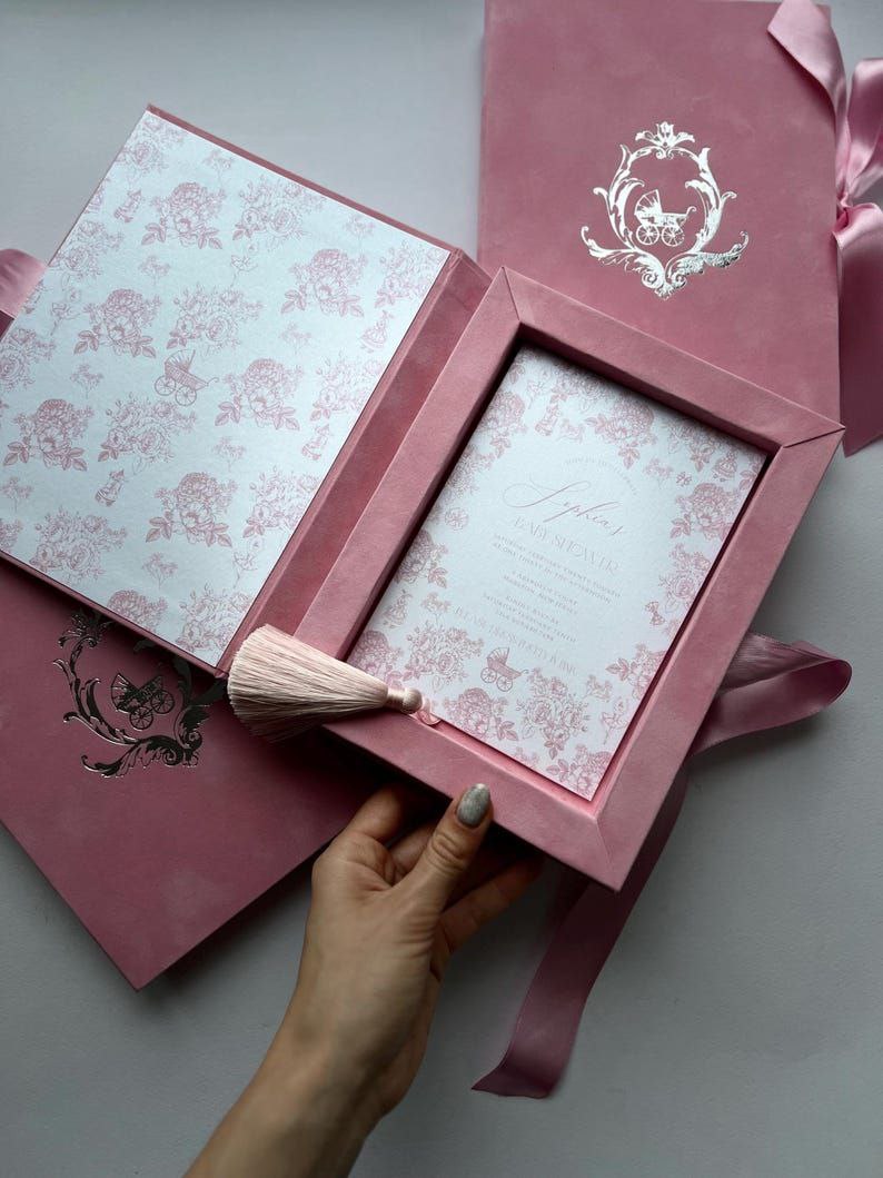 Luxury Pink Velvet Boxed Invitations Suede and Acrylic Wedding Invitation