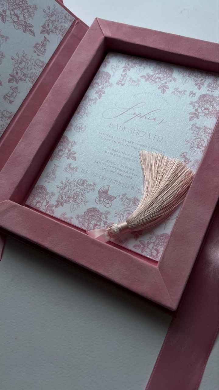 Luxury Pink Velvet Boxed Invitations Suede and Acrylic Wedding Invitation