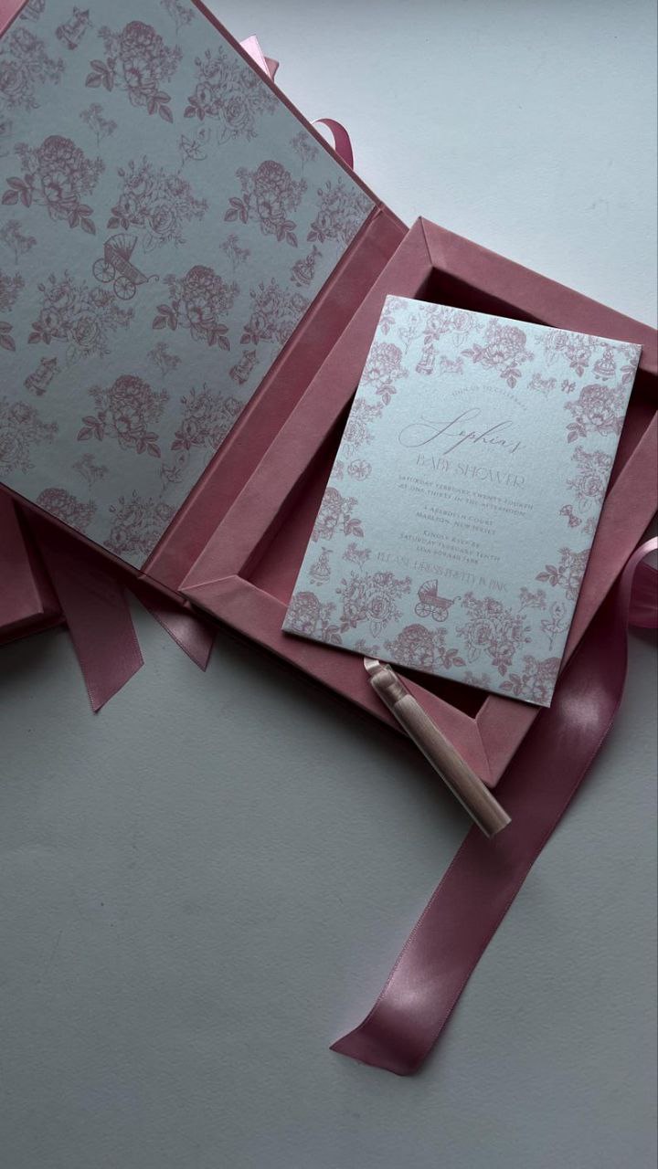 Luxury Pink Velvet Boxed Invitations Suede and Acrylic Wedding Invitation