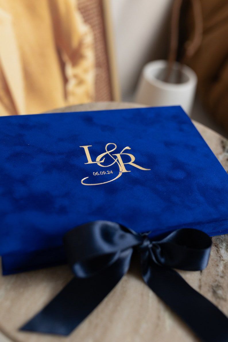 Royal Blue Velvet Boxed Invitations