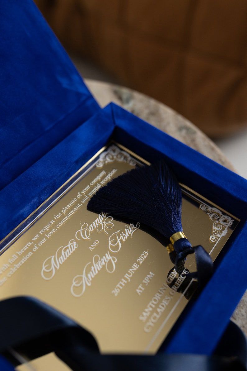 Royal Blue Velvet Boxed Invitations