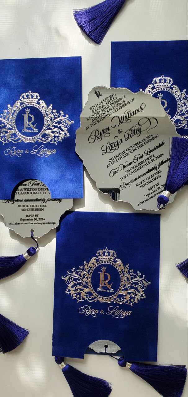 Custom Royal Blue Velvet Suede Invitations