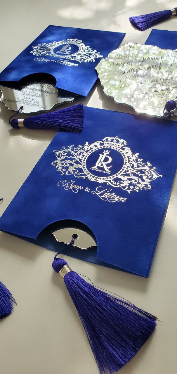 Custom Royal Blue Velvet Suede Invitations