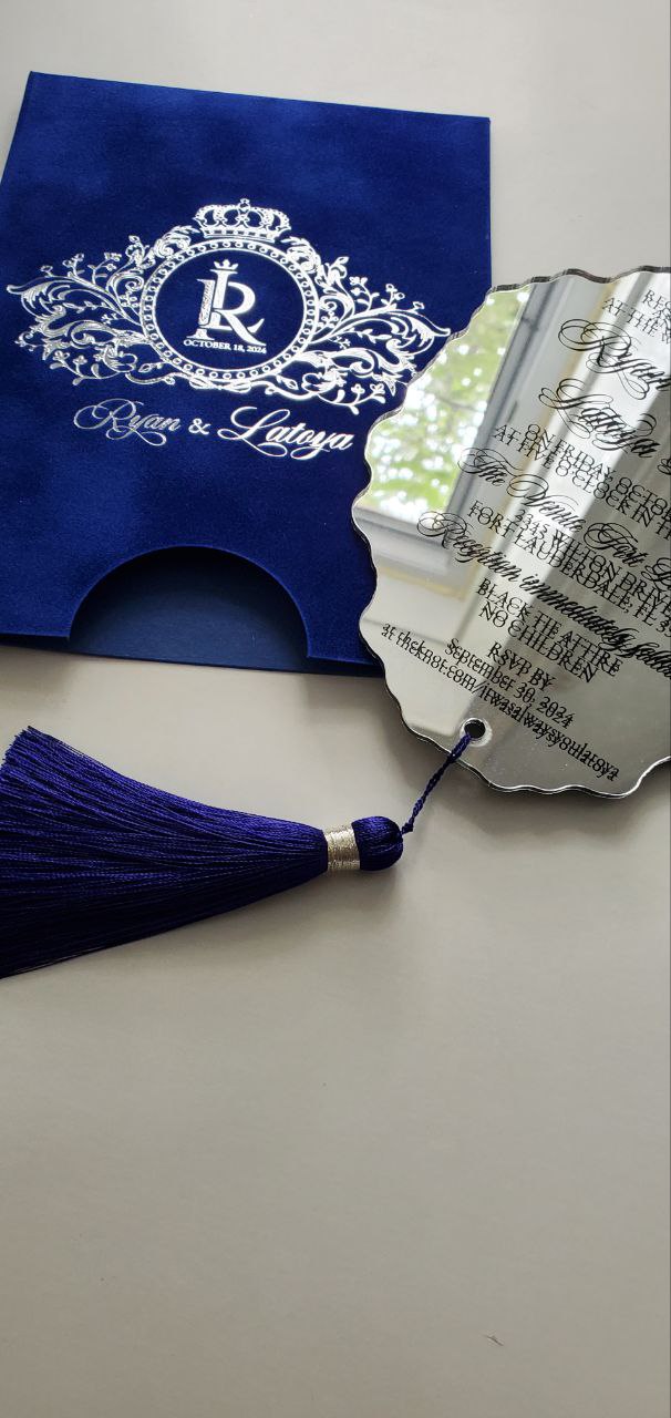 Custom Royal Blue Velvet Suede Invitations