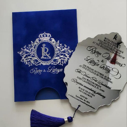 Custom Royal Blue Velvet Suede Invitations